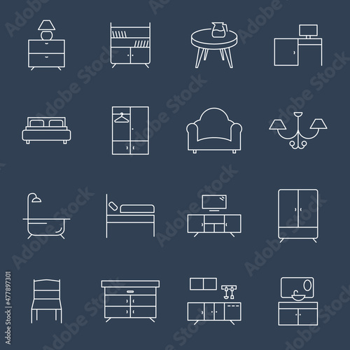 Furniture icons set. Furniture pack symbol vector elements for infographic web