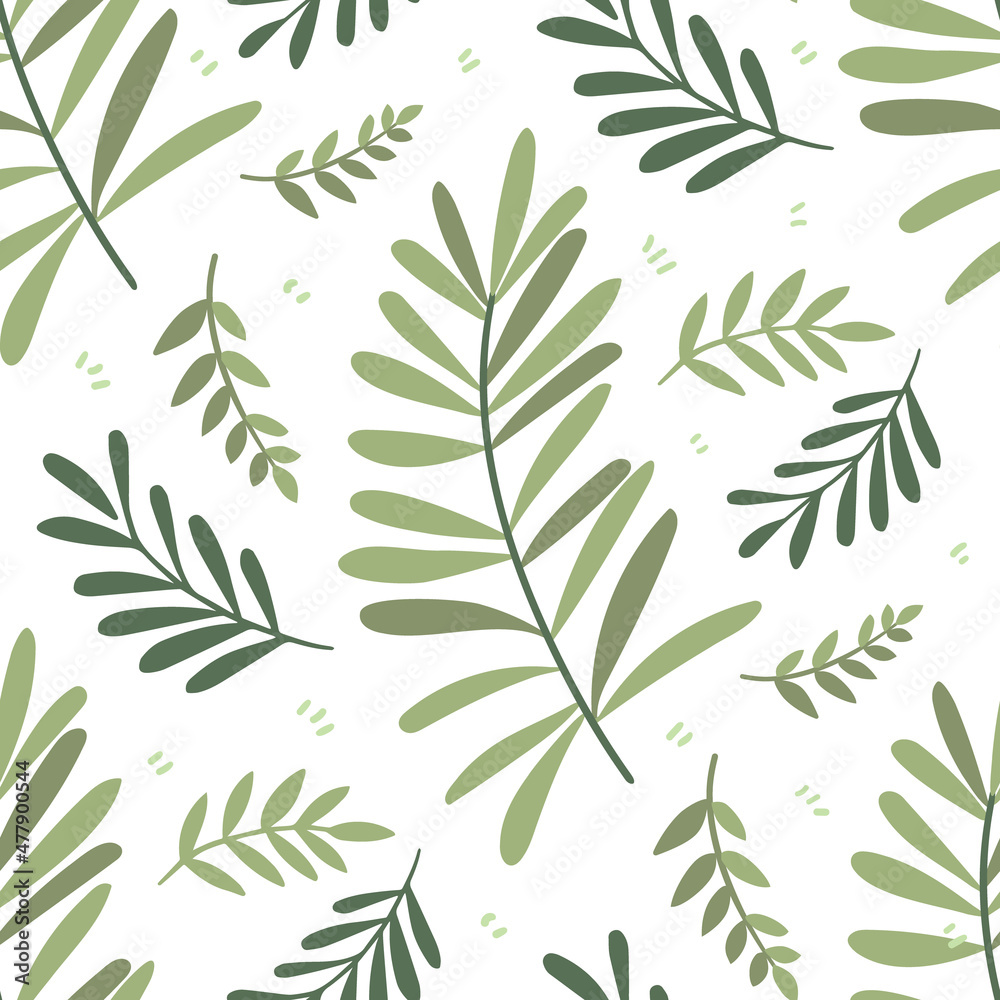 Floral seamless pattern. Background with summer green leaves. Vector