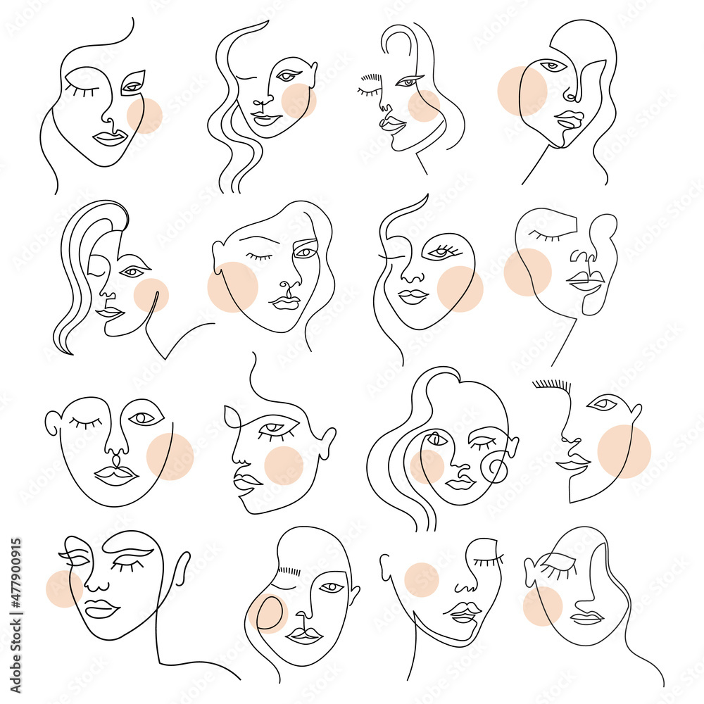 Vector woman face line simple portrait collection Vector woman face line simple portrait collection