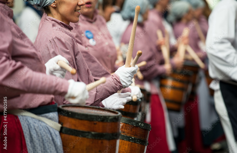 Fototapeta premium The Day of San Sebastian, Spain, 20 January celebrated with the parade of costumes of Napoleonic army soldiers