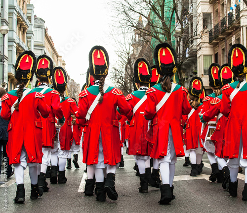 The Day of San Sebastian, Spain, 20 January celebrated with the parade of costumes of Napoleonic army soldiers