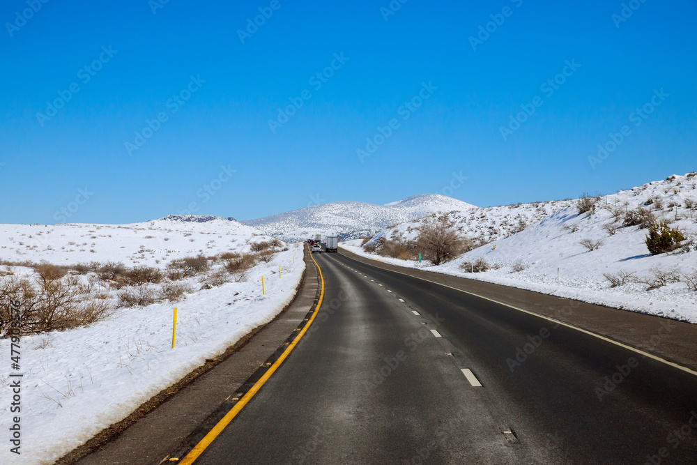 Desert landscape in the winter after a heavy snowfall mountain in Arizona Desert landscape in the winter after a heavy snowfall mountain in Arizona