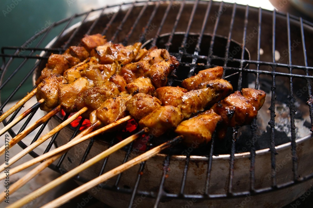 sate or satay is one of the typical Indonesian food. This food is made from chicken, beef or mutton, the cooking method is grilled over coals, seasoned with peanut sauce and soy sauce.