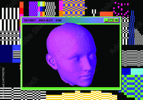 3D low poly model of a human head. Conceptual illustration of Artificial intelligence and Cyber Security.