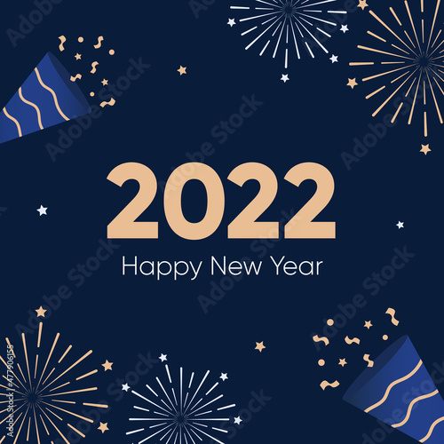 2022 New Year Square Banner Celebration for Social Media Post or Advertising Background