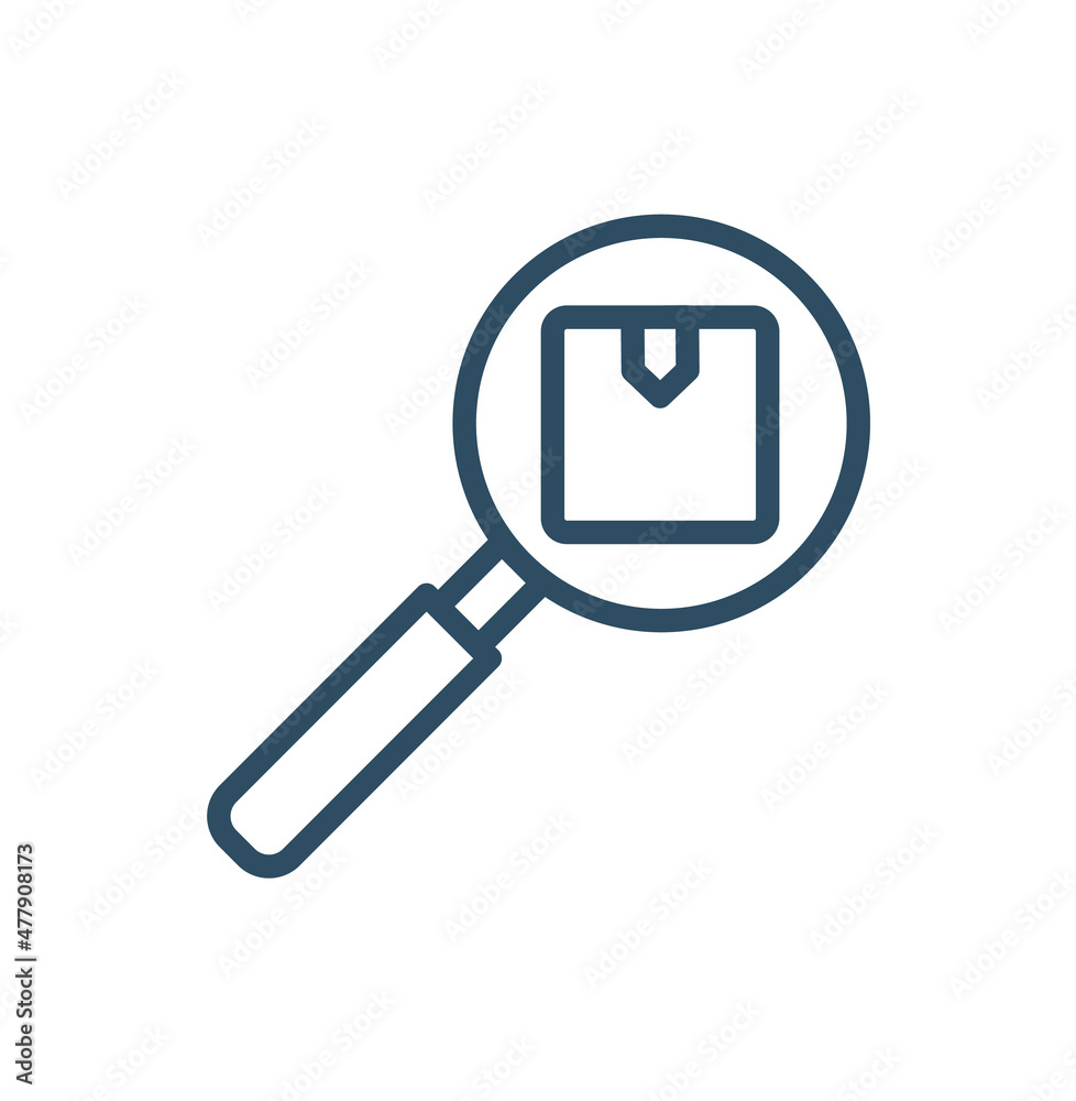 Parcel box search with magnifying glasses line icon Parcel box search with magnifying glasses line icon
