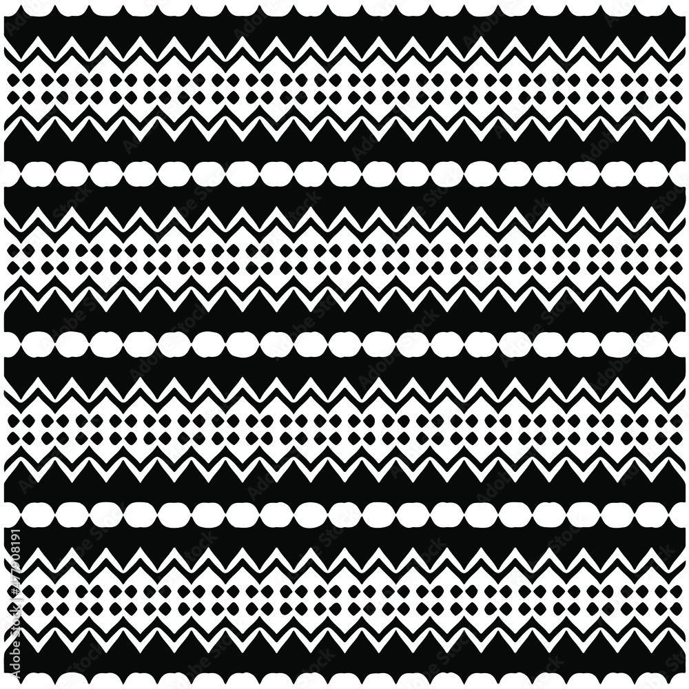 Seamless ethnic pattern color black and white.Can be used in fabric design for clothes, accessories; decorative paper, wrapping, background, wallpaper, Vector illustration. Seamless ethnic pattern color black and white.Can be used in fabric design for clothes, accessories; decorative paper, wrapping, background, wallpaper, Vector illustration.