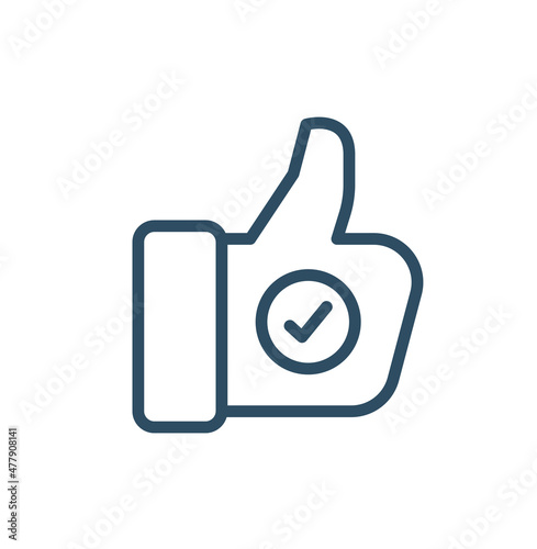 Thumbs up, Like with check mark, Testimonials and feedback editable line icon. Customer Satisfaction and Service Rating linear icons.  photo