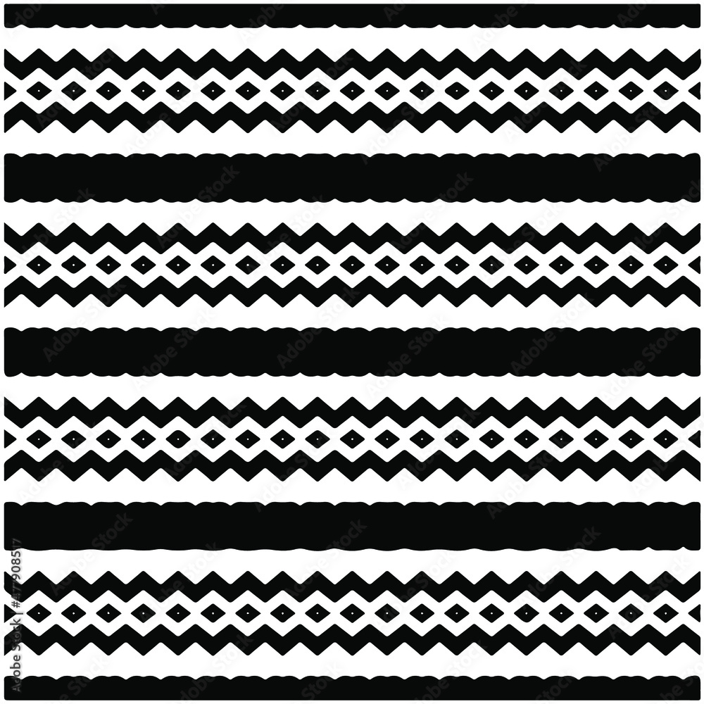 Seamless ethnic pattern color black and white.Can be used in fabric design for clothes, accessories; decorative paper, wrapping, background, wallpaper, Vector illustration. Seamless ethnic pattern color black and white.Can be used in fabric design for clothes, accessories; decorative paper, wrapping, background, wallpaper, Vector illustration.