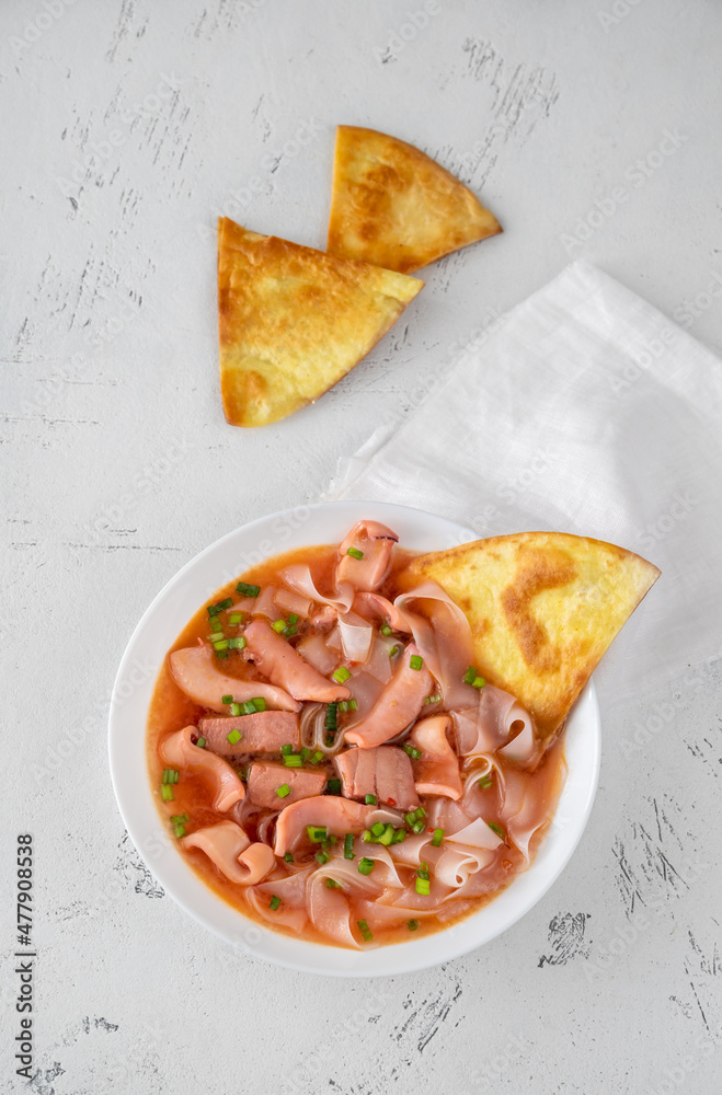 Yen Ta Fo pink noodle soup Yen Ta Fo pink noodle soup