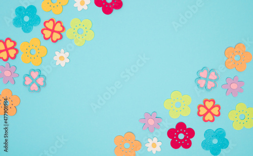 Colorful pattern made with flowers. Spring, Love or Women's Day concept. Modern minimal flat lay.