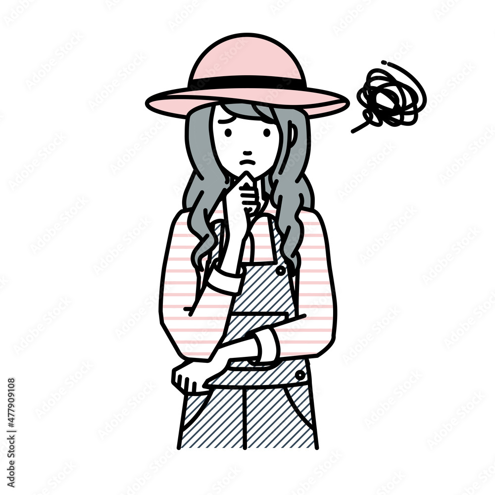 立って手をあごにあてて困っている農家の女性