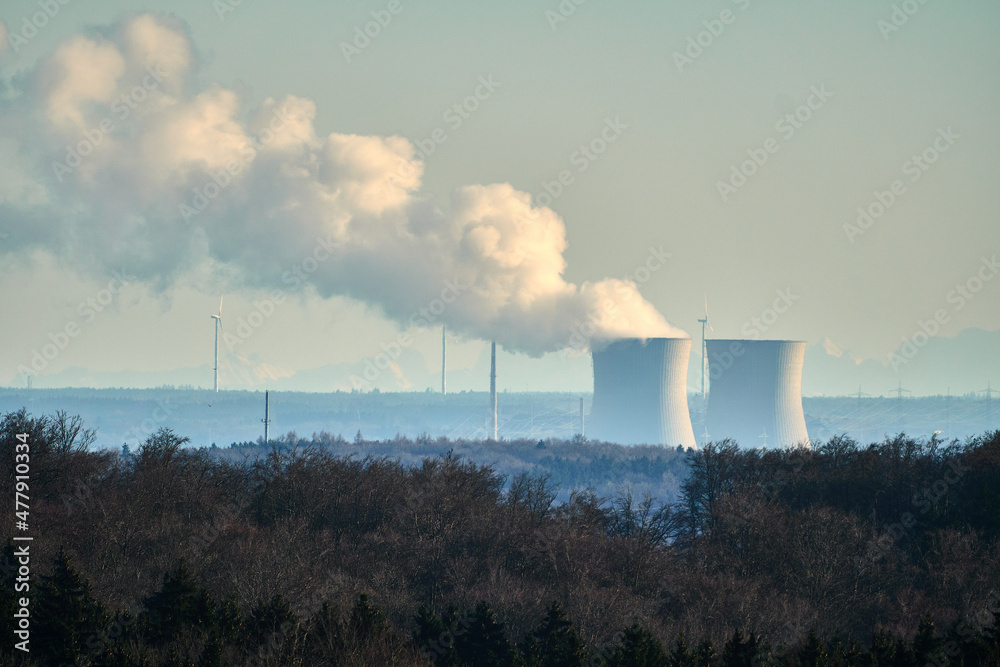 view to nuclear power plant Gundremmingen Germany on a day of shut down