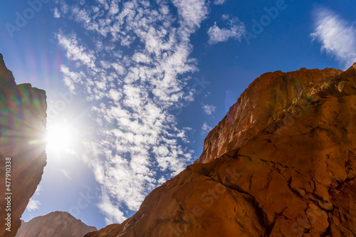 Beautiful Cliffs and Blue Skies Near Errachidia, Morocco, Africa photo