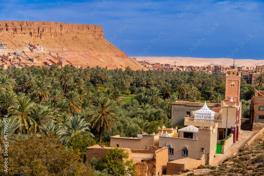 Beautiful Cliffs and Blue Skies Near Errachidia, Morocco, Africa