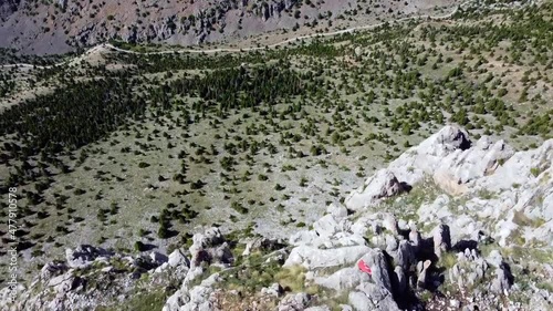 Emli Valley from Aladaglar Kaletepe Summit in Nigde, Turkey. Aladaglar is most important mountain range in Turkey. (Drone video shooting) photo