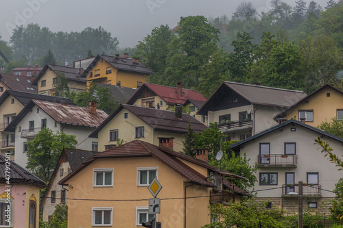 Houses in Idrija town, Slovenia.