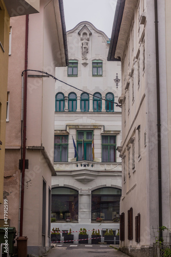 Houses in the center of Idrija, Slovenia.