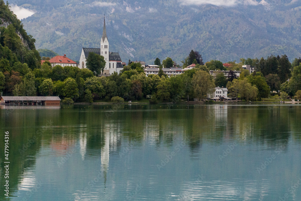View of Bled lake and Bled town, Slovenia