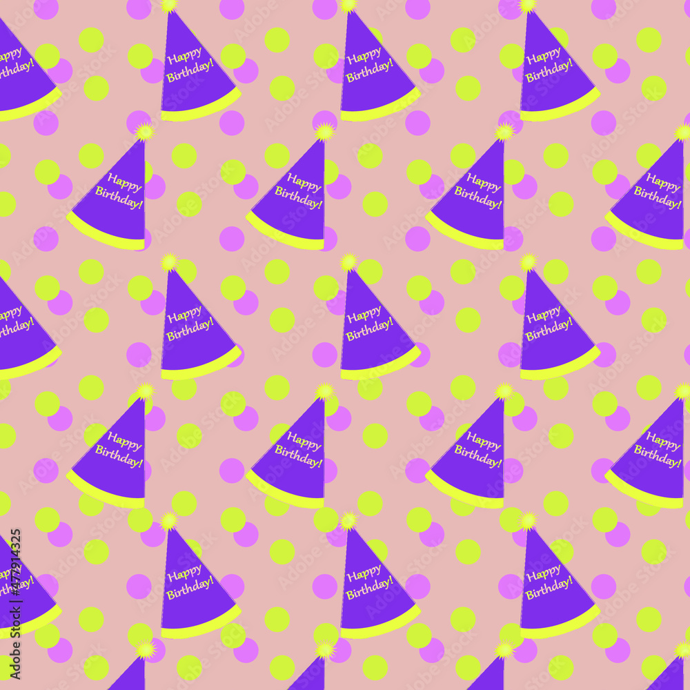 seamless pattern with purple birthday hats on polka dot background seamless pattern with purple birthday hats on polka dot background
