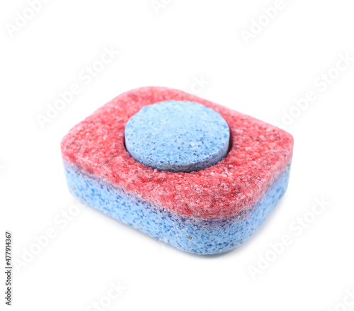One dishwasher detergent tablet isolated on white