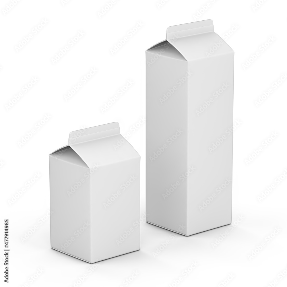 Milk boxes isolated on white background. 3D Illustration. Milk boxes isolated on white background. 3D Illustration.
