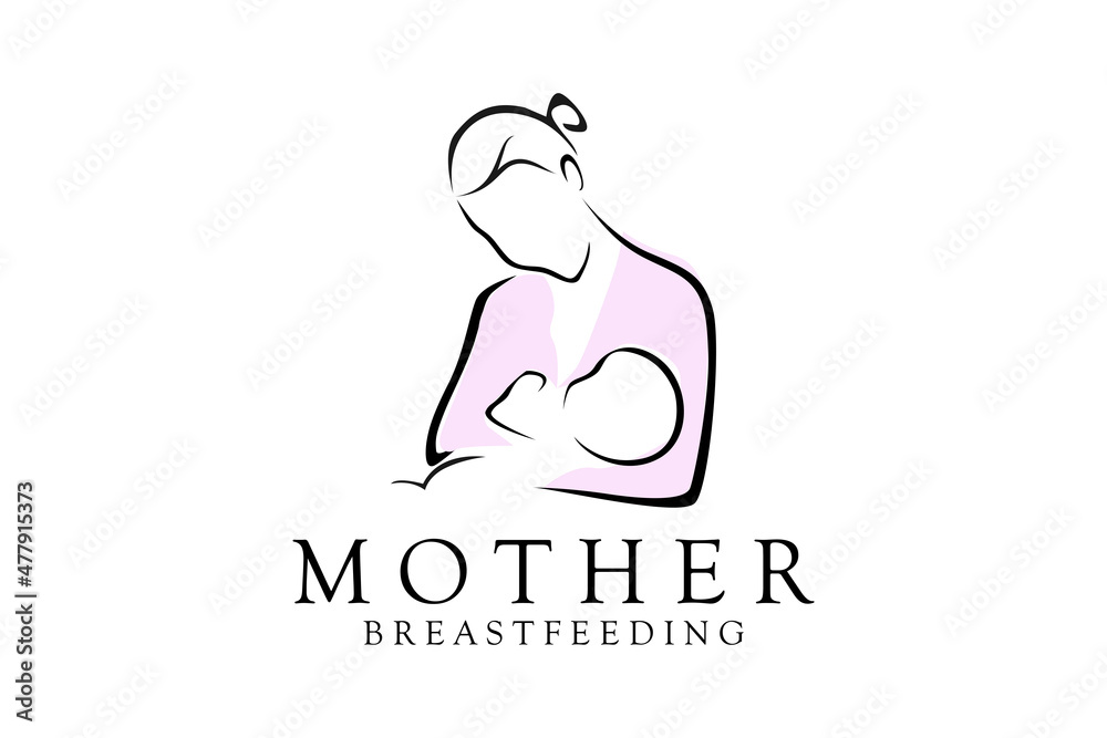 Beauty Nurse Lactating Mom Baby, Mommy Mother breastfeeding Lactation logo illustration