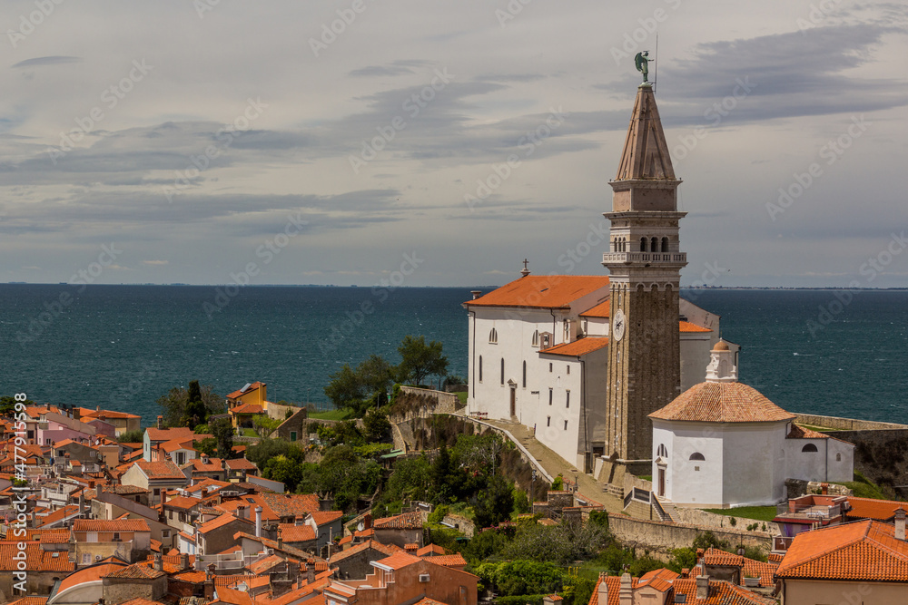 Fototapeta premium St. George's Parish Church in Piran, Slovenia