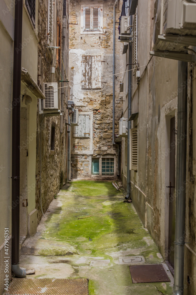 Narrow alley in Piran town, Slovenia