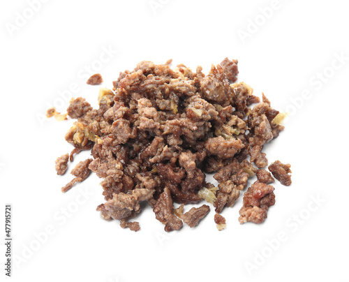 Pile of fried minced meat on white background