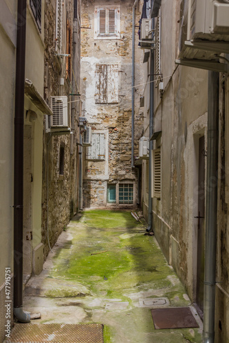 Narrow alley in Piran town, Slovenia