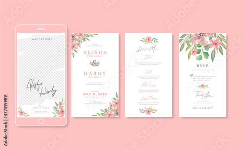 Romantic watercolor wedding Instagram stories template