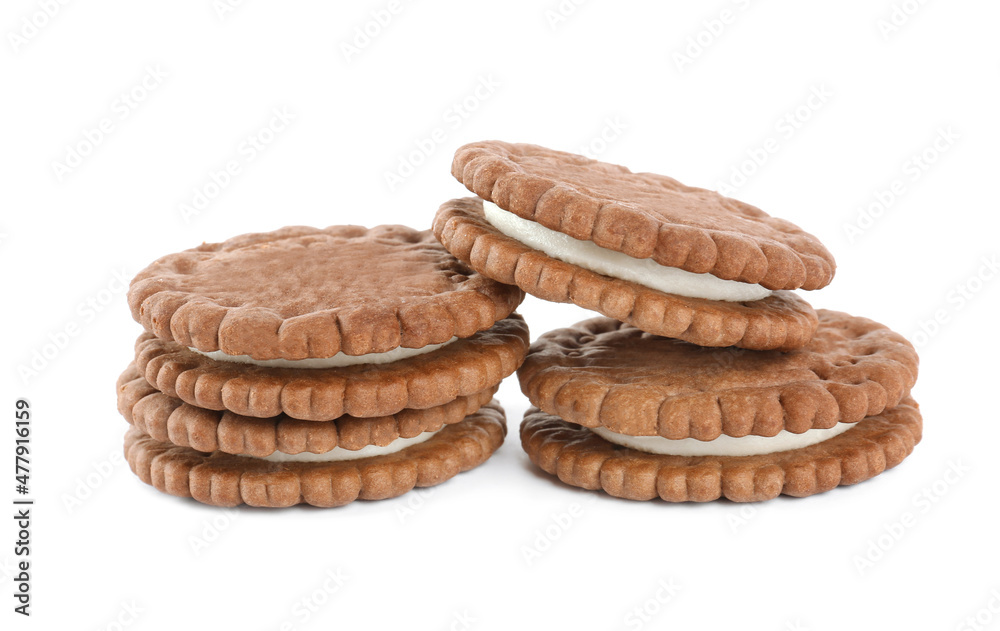 Tasty chocolate sandwich cookies with cream on white background Tasty chocolate sandwich cookies with cream on white background
