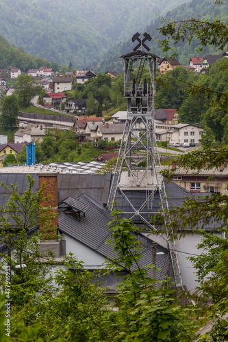 Steel headframe of former mercury mine in Idrija, Slovenia