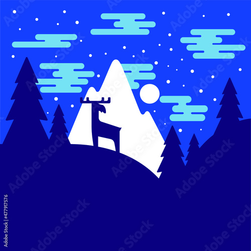 ector mountains forest woodland background with reindeer caribou, moose