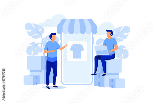 Online Shopping Ecommerce Tiny People Character Concept Vector Illustration, Suitable For Wallpaper, Banner, Background, Card, Book Illustration, Web Landing Page, and Other Related Creative 