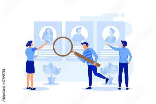 Employment Recruitment Concept, Showing human resource selecting potential future staff, Suitable for landing page, UI, web, App intro card, editorial, flyer,and banner flat modern design illustration