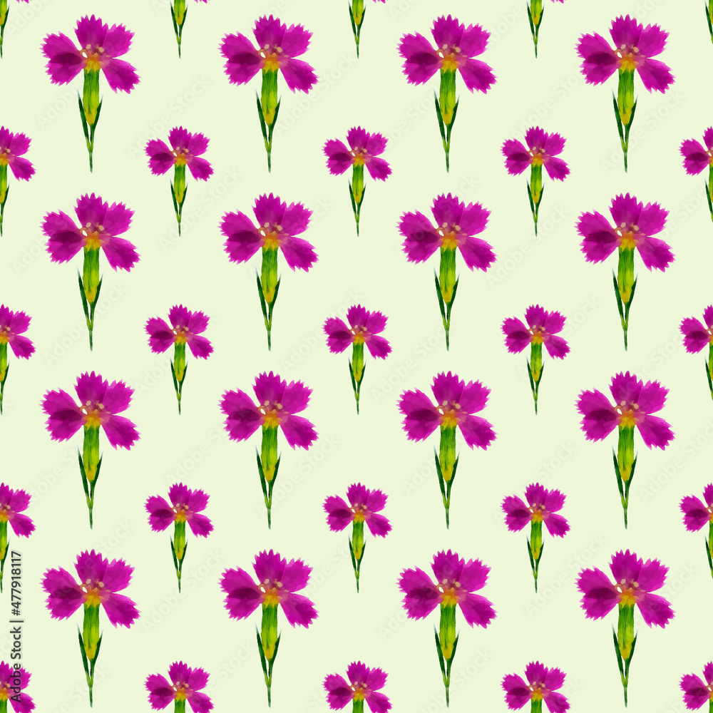 Fototapeta Carnation. Illustration, texture of flowers. Seamless pattern for continuous replication. Floral background, photo collage for textile, cotton fabric. For wallpaper, covers, print.