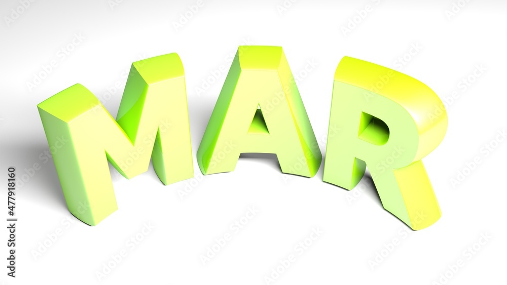 MAR GREEN write on white background - 3D rendering illustration MAR GREEN write on white background - 3D rendering illustration