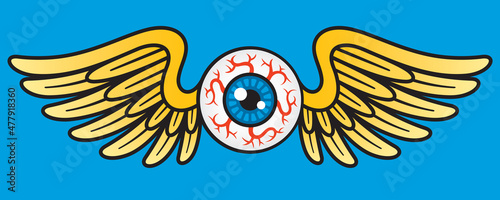 Flying Eyeball Vector Graphic.
Vector Illustration of flying human eyeball with bird or angel wings.