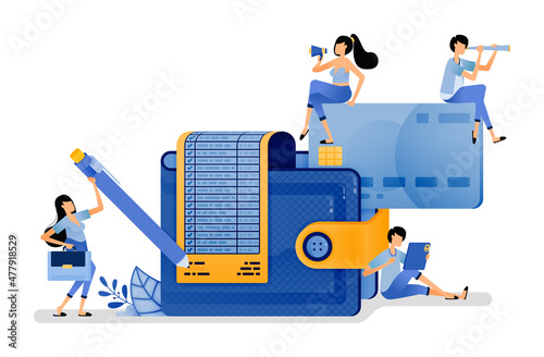 vector illustration of Signing a credit card loan agreement application. people wasteful and consumptive lifestyles by relying on debt as main payment. Can use for web website apps poster banner flyer