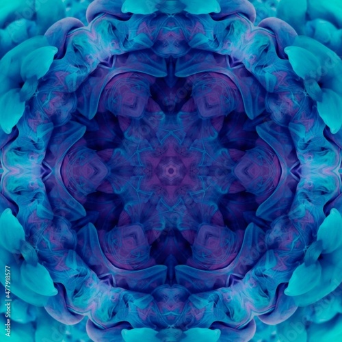 Aqua blue, white and purple abstract pattern mandala design