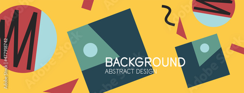 Abstract background. Blocks, lines, triangles, circles composition. Techno or business concept for wallpaper, banner, background, landing page