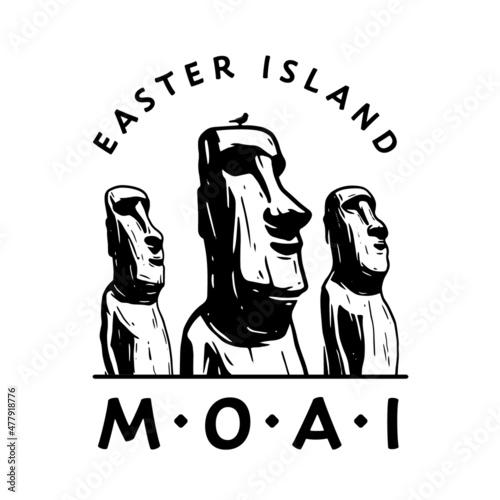 Moai logo, stone monolithic statues on Easter Island in the Pacific Ocean. Sights. Shapes isolated on white background, vector illustration