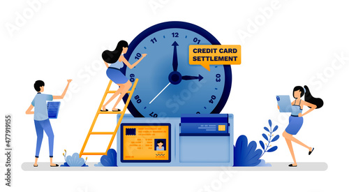 vector illustration of clock that comes out of wallet shows deadline for settlement of debt payments. pay loan obligations to return profits. Can use for web website apps poster banner flyer homepage