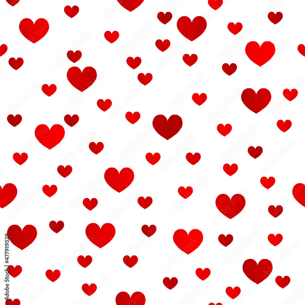 Red Romantic Heart Seamless Pattern Design on White Background