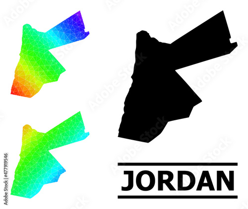 Vector lowpoly spectral colored map of Jordan with diagonal gradient. Triangulated map of Jordan polygonal illustration.