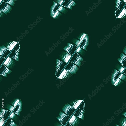 banana leaves illustration seamless topical pattern vector design decorative on dark background. Floral background. Exotic tropics. Summer design. fashionable texture. nature wallpaper. interior