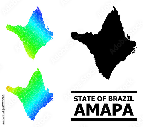 Vector low-poly rainbow colored map of Amapa state with diagonal gradient. Triangulated map of Amapa state polygonal illustration. photo