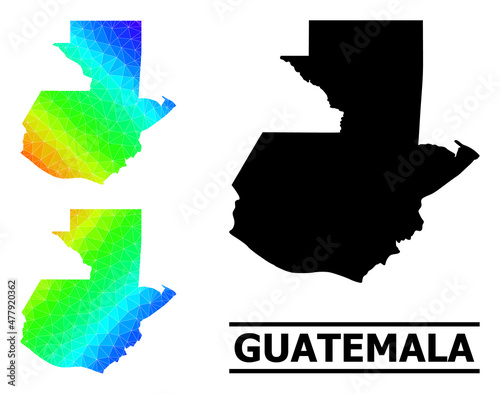 Vector low-poly spectral colored map of Guatemala with diagonal gradient. Triangulated map of Guatemala polygonal illustration.